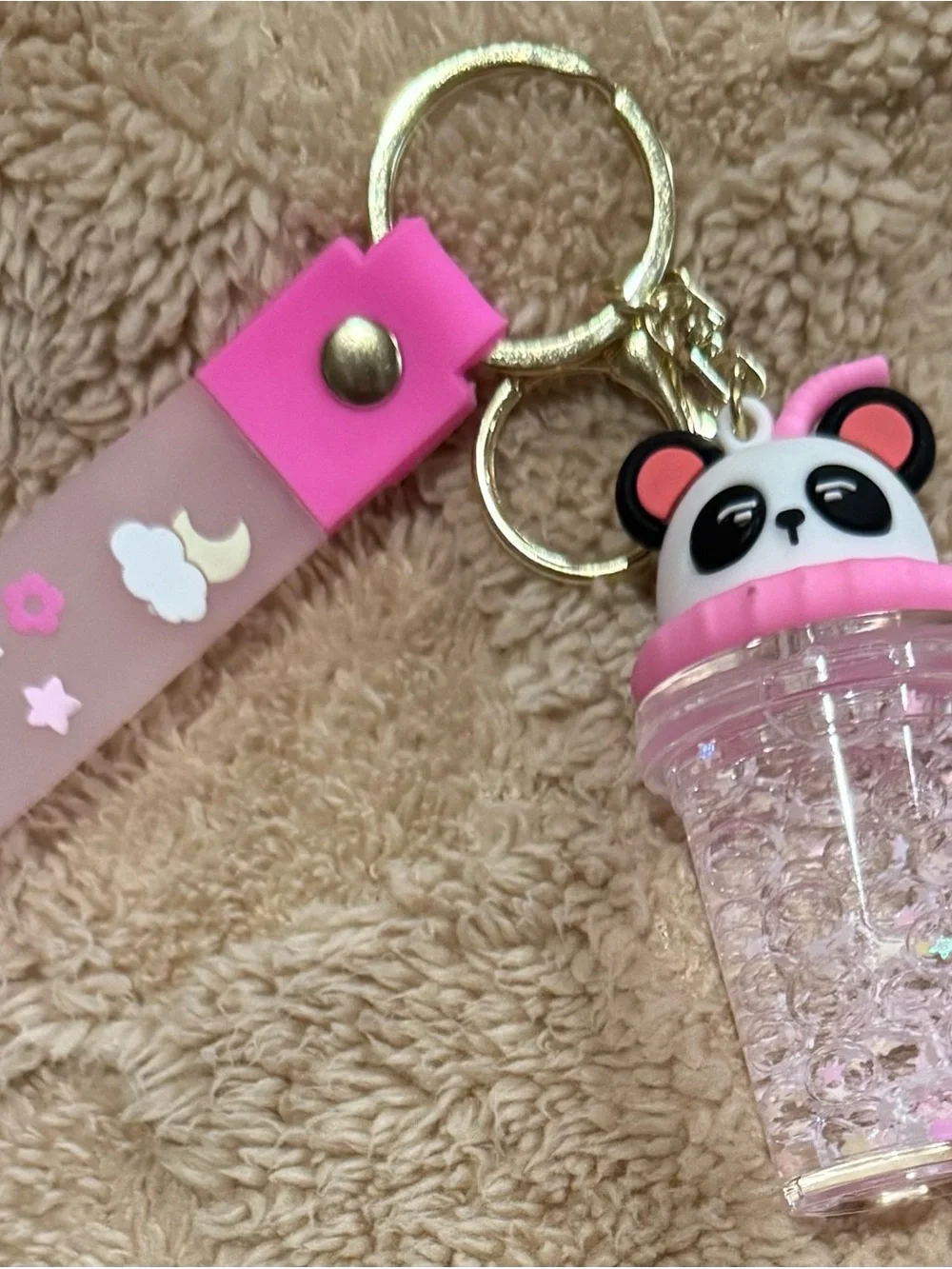 Kids Pink Panda Drink Charm Keychain - Wish Rainbow Strap